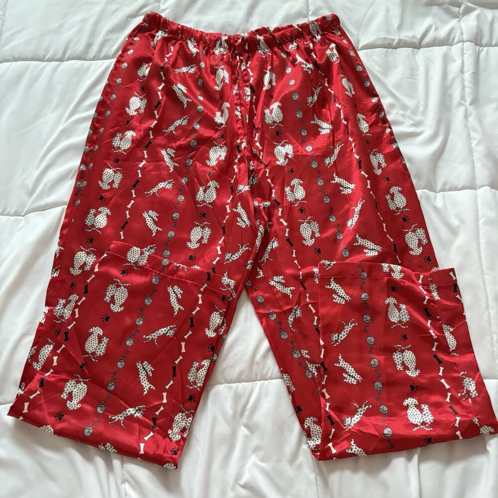 Vintage‎ Lounge Pj Pants Pajamas Womens Large Red Dog Cat Animal Lover 90s Retro